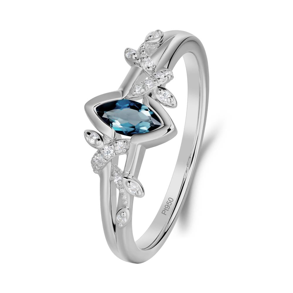 Unique Marquise London Blue Topaz Leaf Ring - LUO Jewelry #metal_platinum