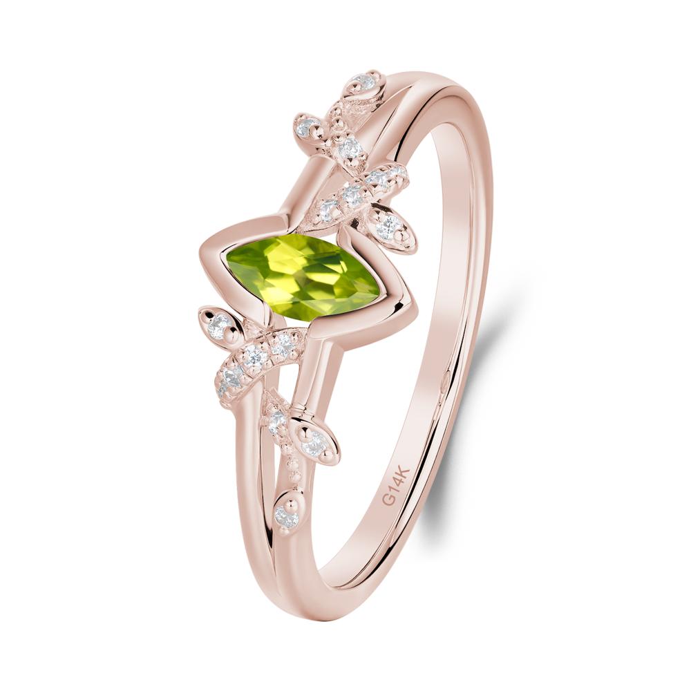 Leaf Marquise Peridot Ring with Split Shank - LUO Jewelry #metal_14k rose gold