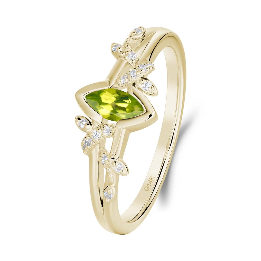 Leaf Marquise Peridot Ring with Split Shank - LUO Jewelry #metal_14k yellow gold
