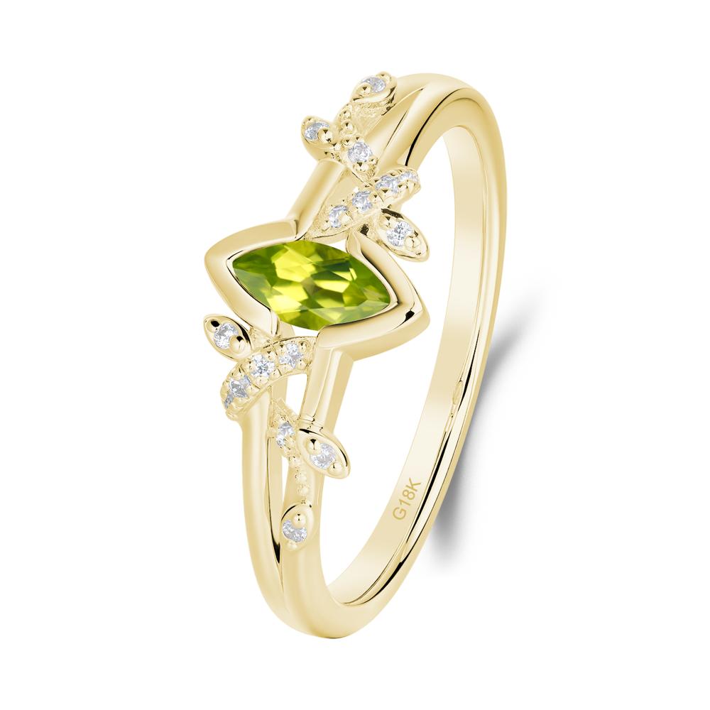 Leaf Marquise Peridot Ring with Split Shank - LUO Jewelry #metal_18k yellow gold