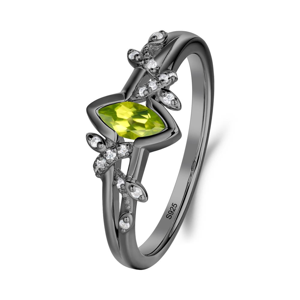 Leaf Marquise Peridot Ring with Split Shank - LUO Jewelry #metal_black finish sterling silver