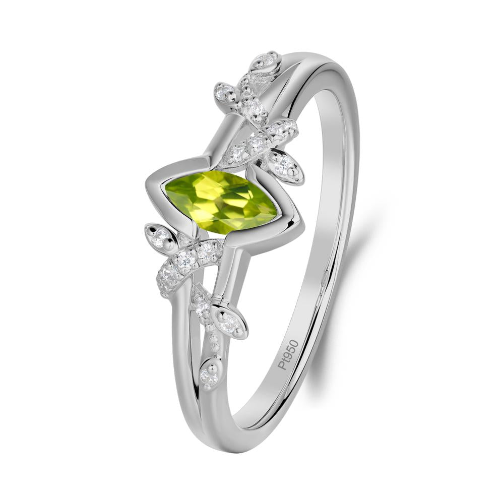 Leaf Marquise Peridot Ring with Split Shank - LUO Jewelry #metal_platinum