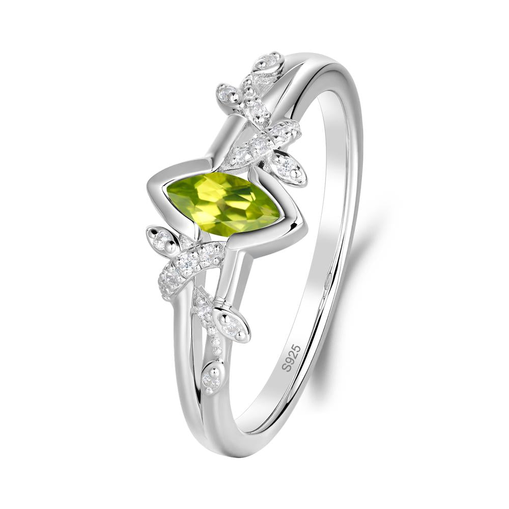 Leaf Marquise Peridot Ring with Split Shank - LUO Jewelry #metal_sterling silver