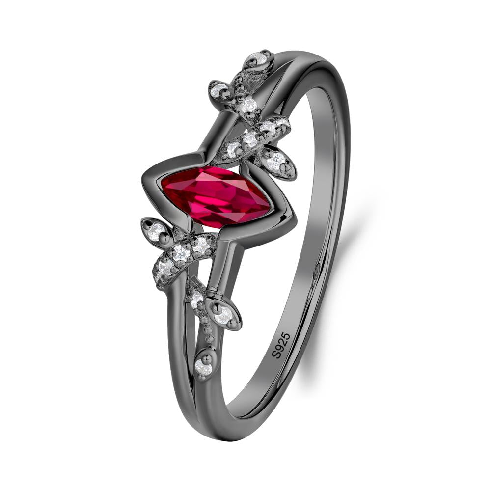 Nature Inspired Marquise Cut Ruby Ring - LUO Jewelry #metal_black finish sterling silver