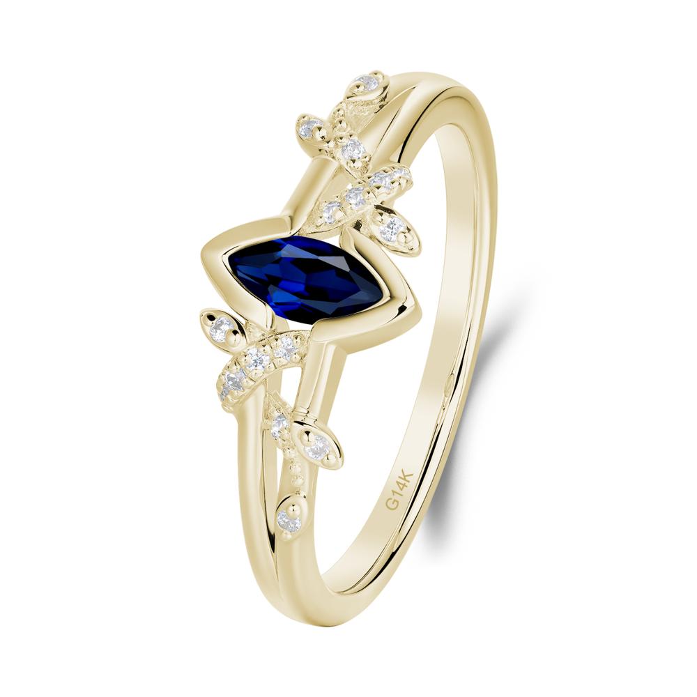Leaf Marquise Sapphire Ring with Split Shank - LUO Jewelry #metal_14k yellow gold
