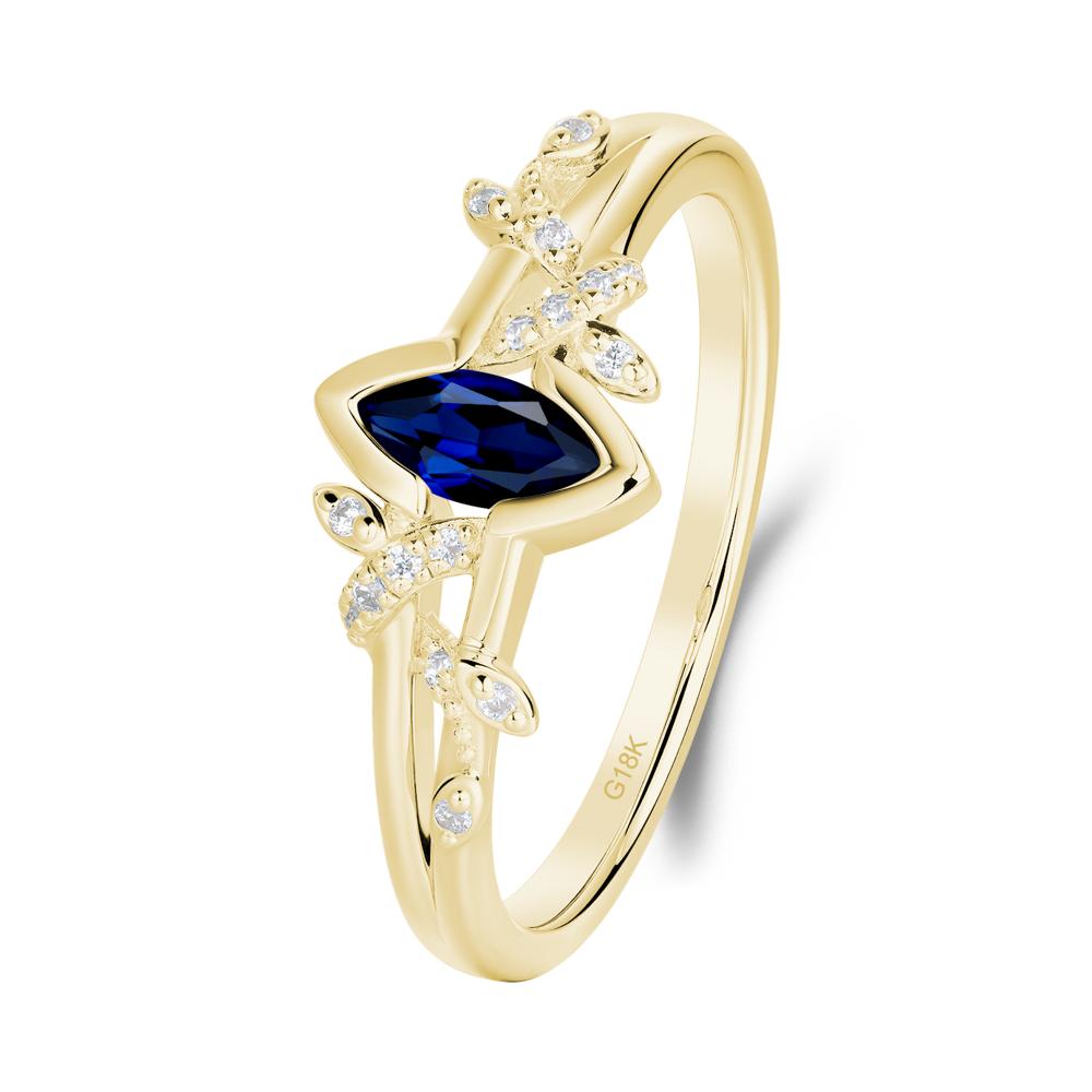 Leaf Marquise Sapphire Ring with Split Shank - LUO Jewelry #metal_18k yellow gold