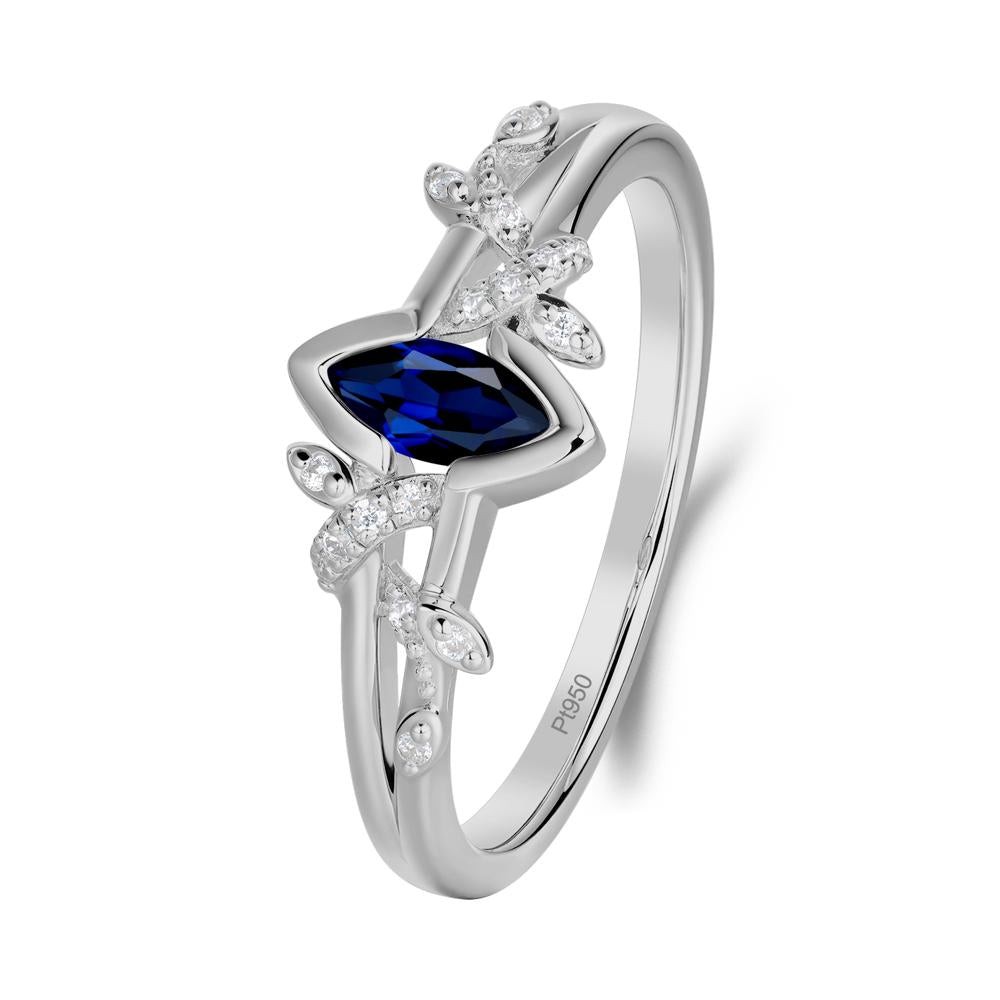 Leaf Marquise Sapphire Ring with Split Shank - LUO Jewelry #metal_platinum