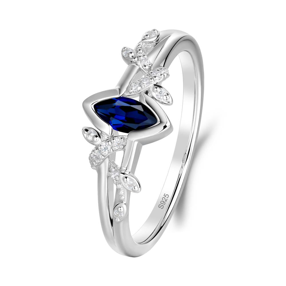 Leaf Marquise Sapphire Ring with Split Shank - LUO Jewelry #metal_sterling silver