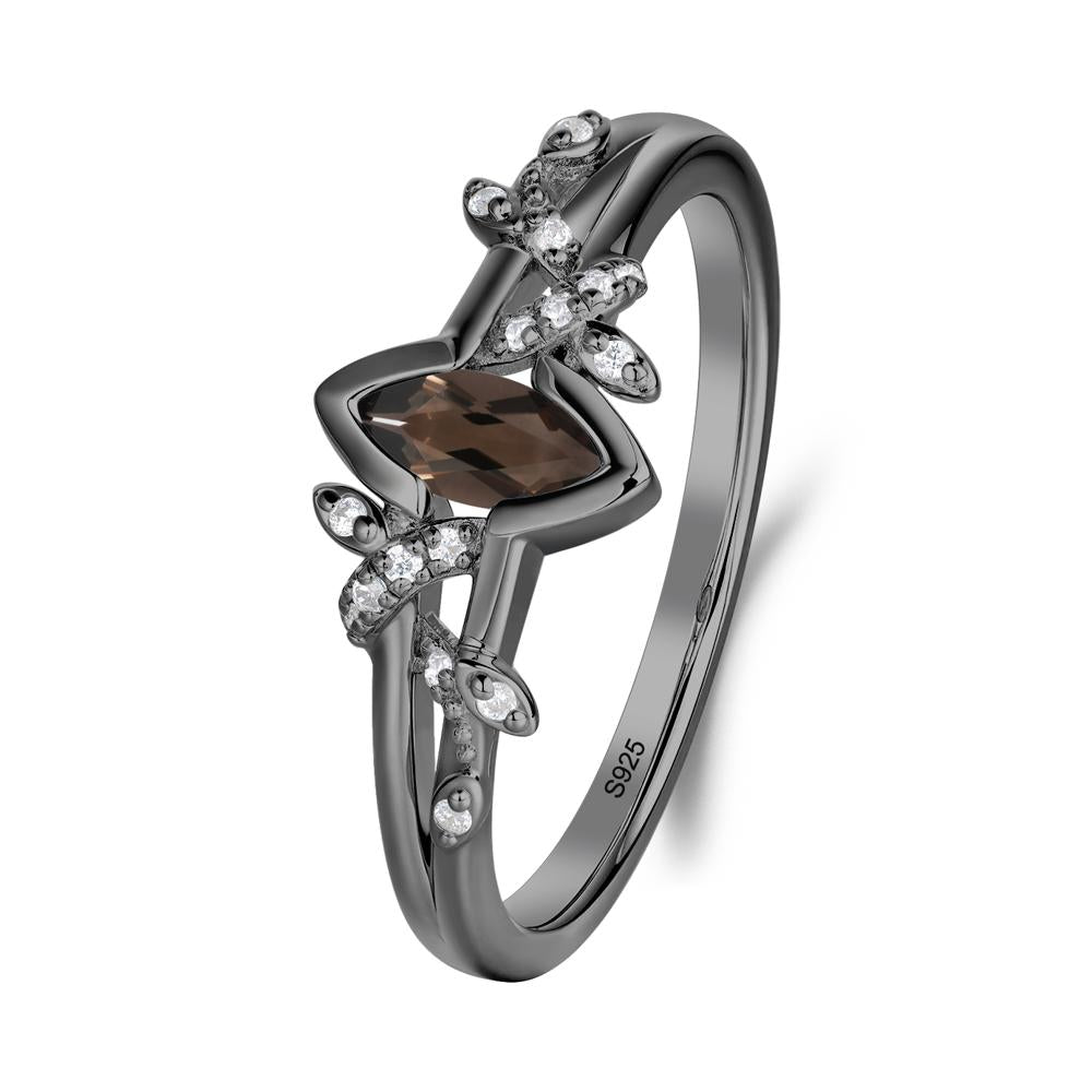 Nature Inspired Marquise Cut Smoky Quartz Ring - LUO Jewelry #metal_black finish sterling silver