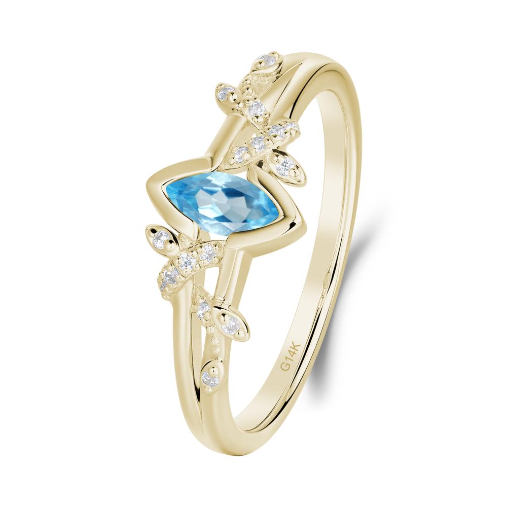 Leaf Marquise Swiss Blue Topaz Ring with Split Shank - LUO Jewelry #metal_14k yellow gold