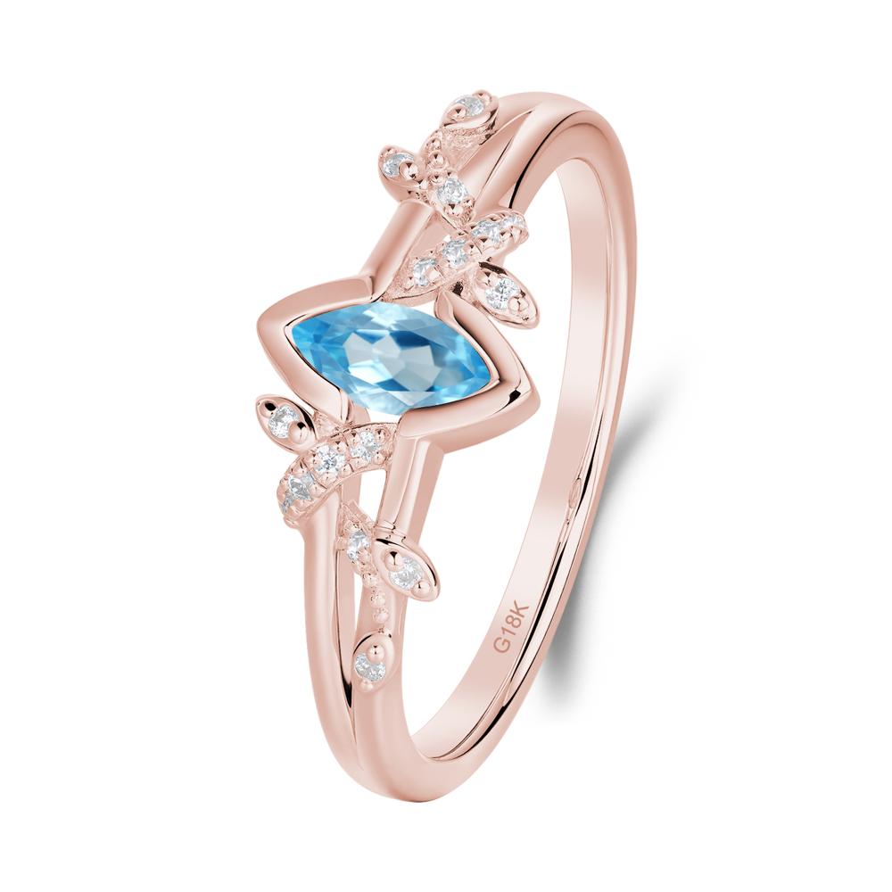 Leaf Marquise Swiss Blue Topaz Ring with Split Shank - LUO Jewelry #metal_18k rose gold
