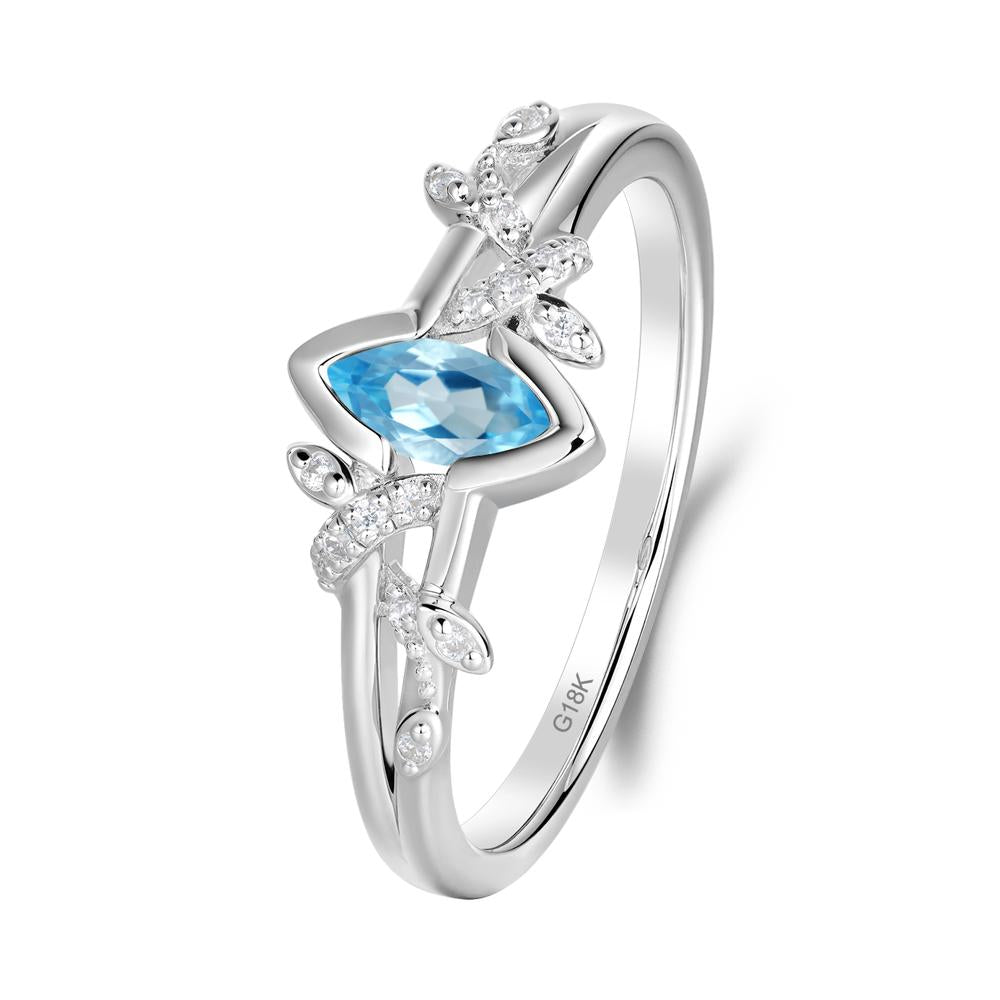 Leaf Marquise Swiss Blue Topaz Ring with Split Shank - LUO Jewelry #metal_18k white gold