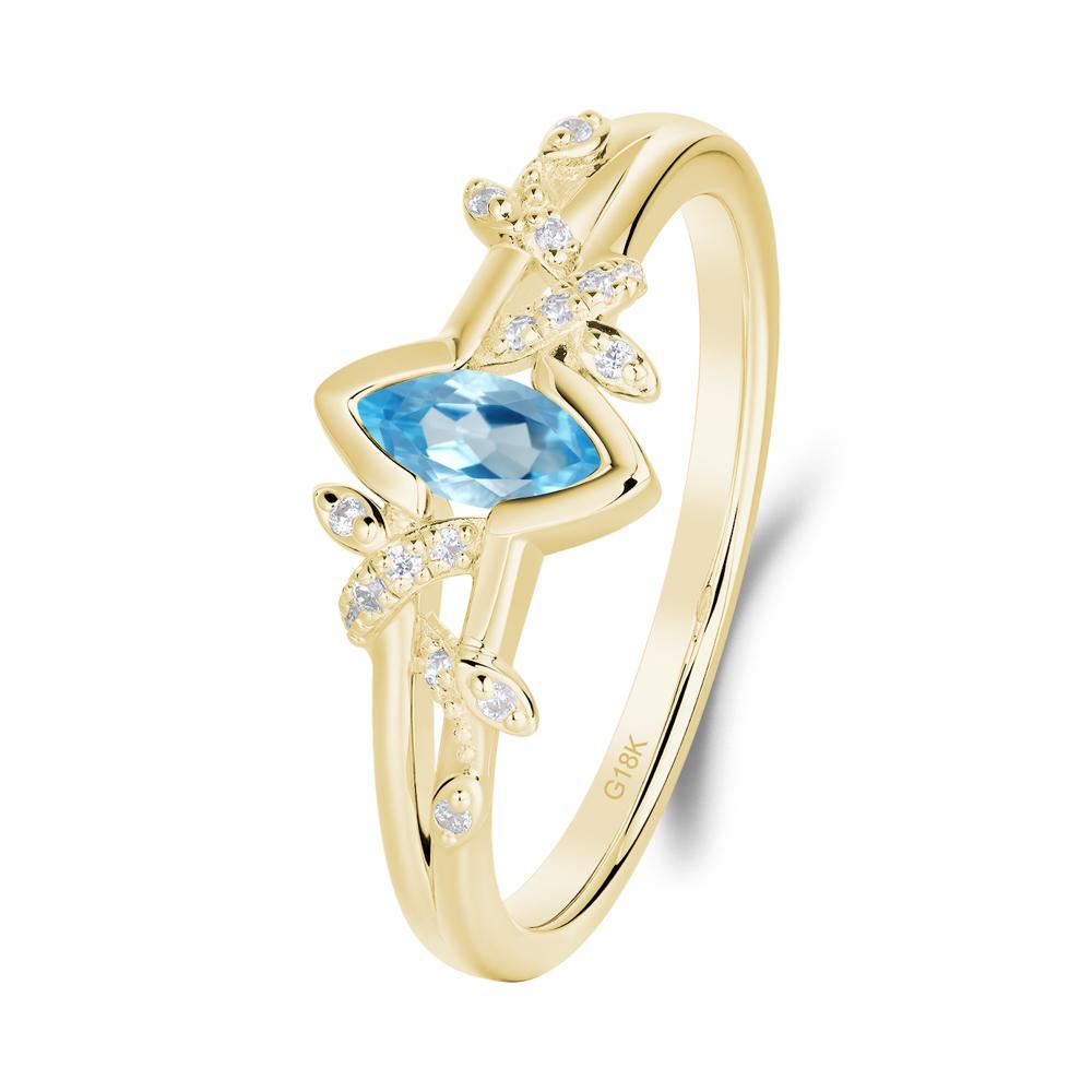 Leaf Marquise Swiss Blue Topaz Ring with Split Shank - LUO Jewelry #metal_18k yellow gold