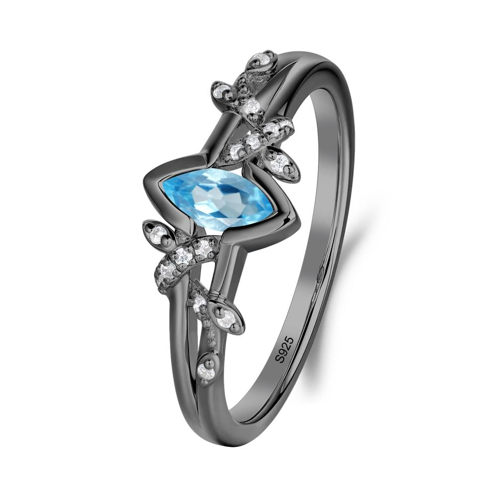 Leaf Marquise Swiss Blue Topaz Ring with Split Shank - LUO Jewelry #metal_black finish sterling silver