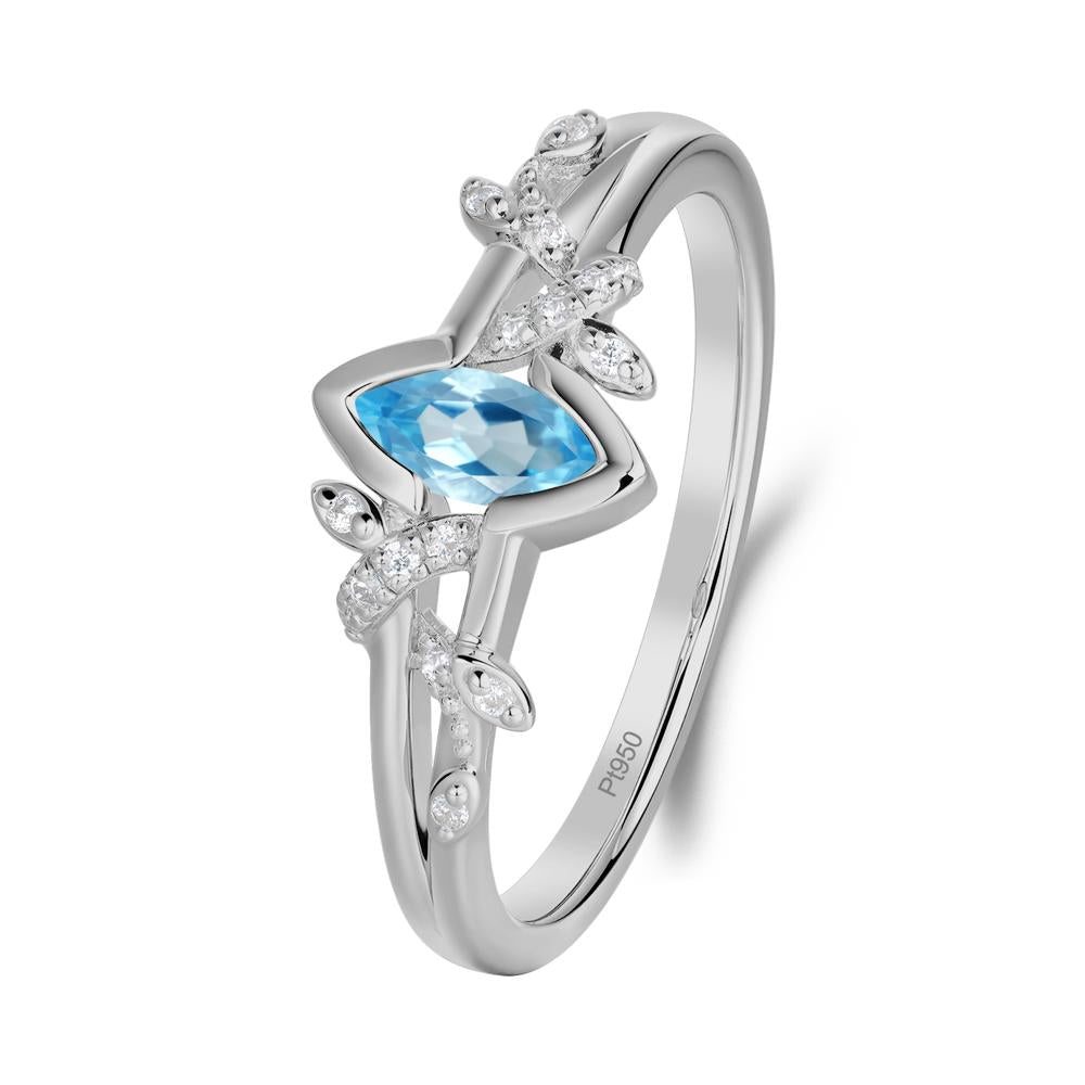 Leaf Marquise Swiss Blue Topaz Ring with Split Shank - LUO Jewelry #metal_platinum