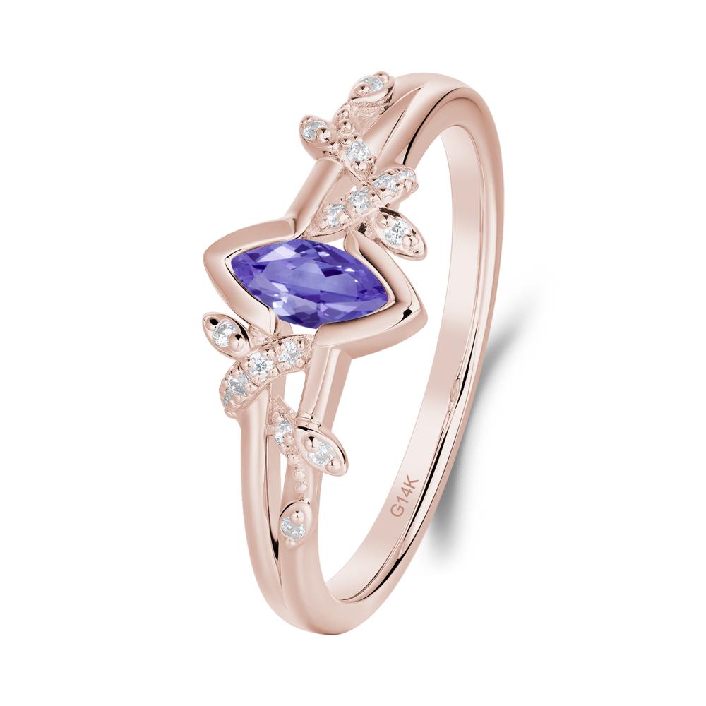 Leaf Marquise Tanzanite Ring with Split Shank - LUO Jewelry #metal_14k rose gold