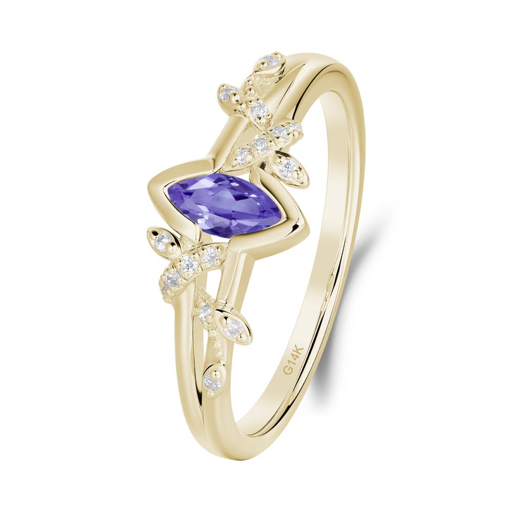 Leaf Marquise Tanzanite Ring with Split Shank - LUO Jewelry #metal_14k yellow gold
