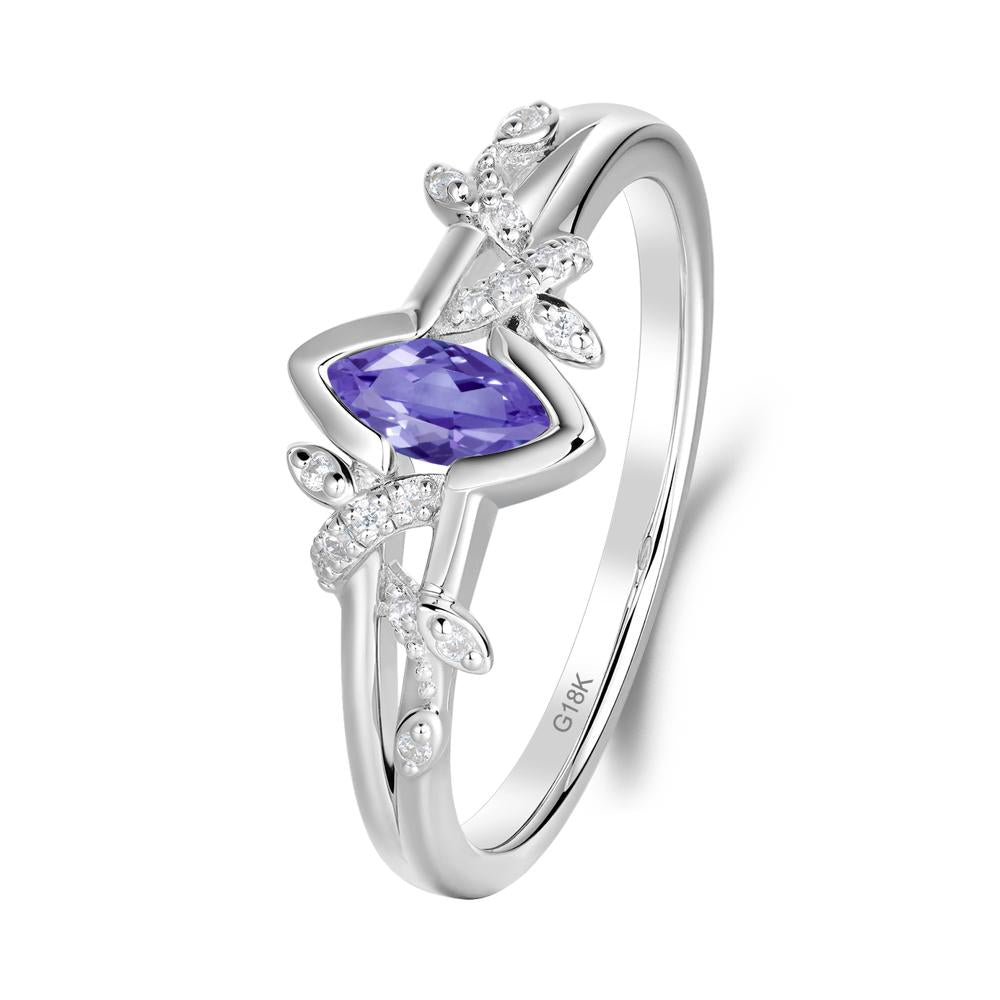Leaf Marquise Tanzanite Ring with Split Shank - LUO Jewelry #metal_18k white gold