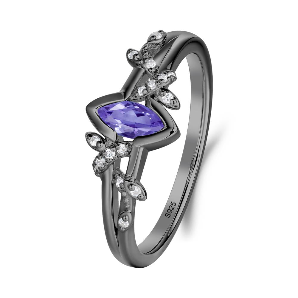 Leaf Marquise Tanzanite Ring with Split Shank - LUO Jewelry #metal_black finish sterling silver