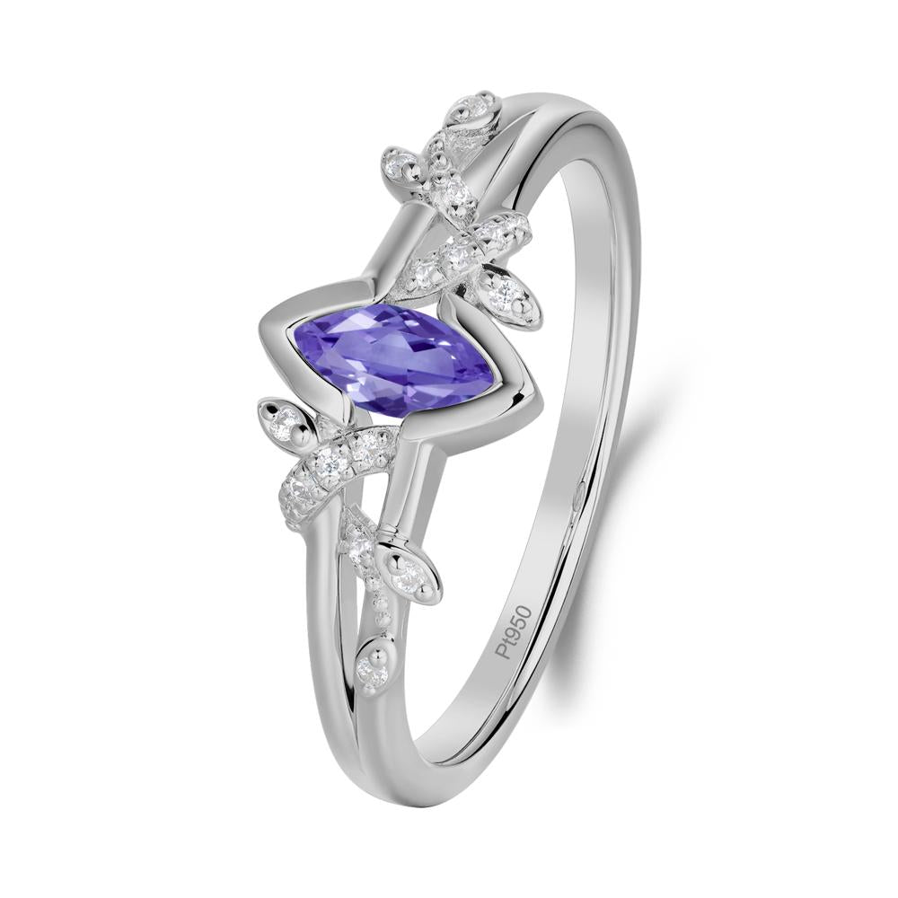 Leaf Marquise Tanzanite Ring with Split Shank - LUO Jewelry #metal_platinum