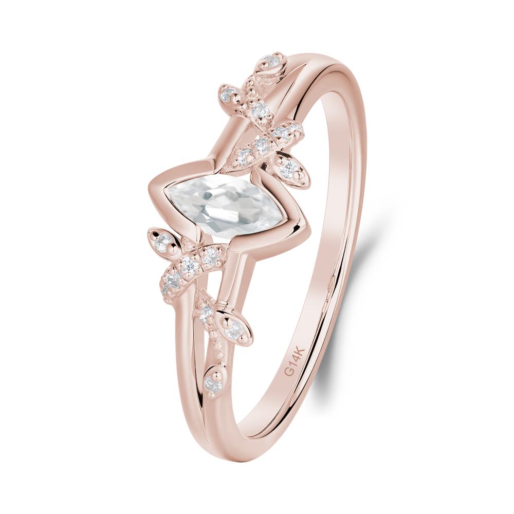 Leaf Marquise White Topaz Ring with Split Shank - LUO Jewelry #metal_14k rose gold