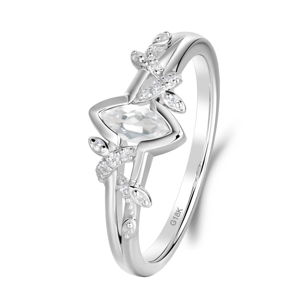 Leaf Marquise White Topaz Ring with Split Shank - LUO Jewelry #metal_18k white gold