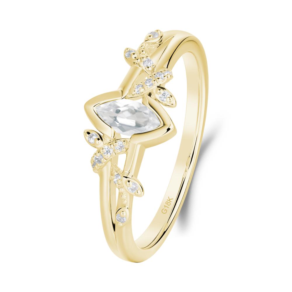 Leaf Marquise White Topaz Ring with Split Shank - LUO Jewelry #metal_18k yellow gold