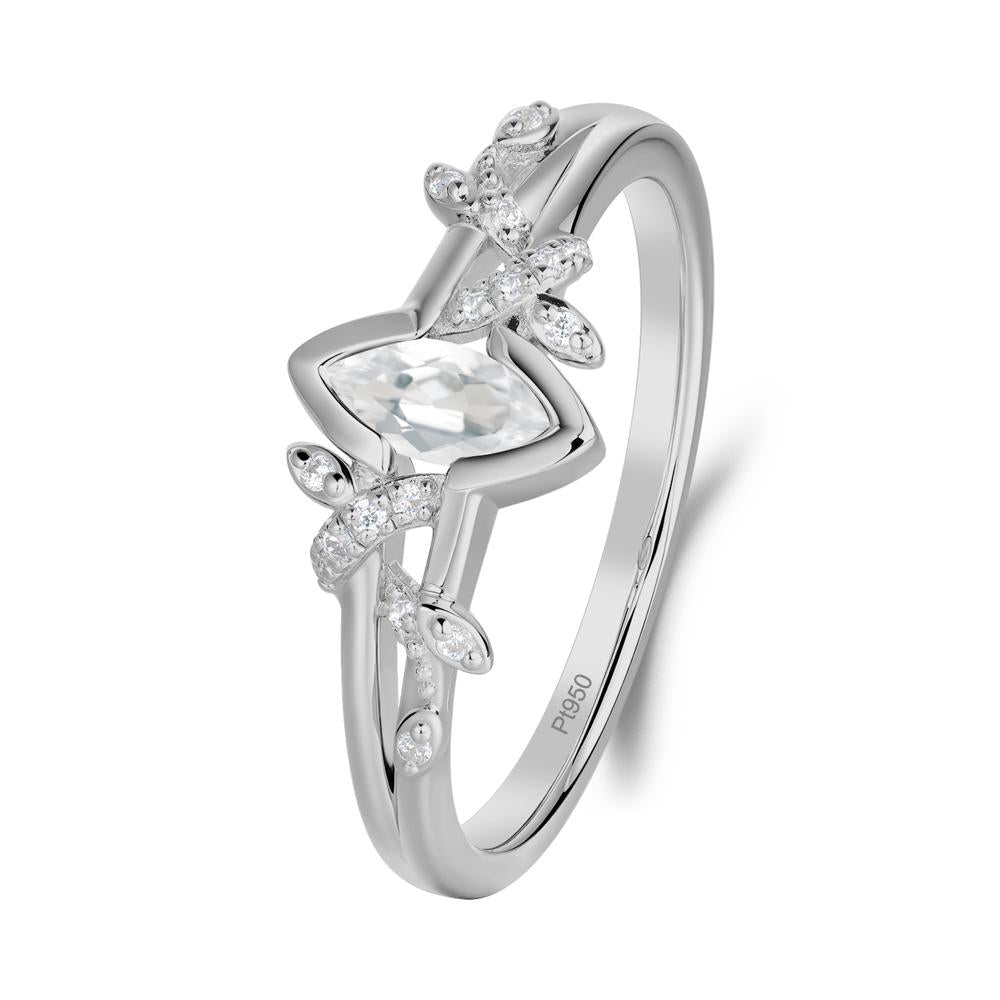 Leaf Marquise White Topaz Ring with Split Shank - LUO Jewelry #metal_platinum