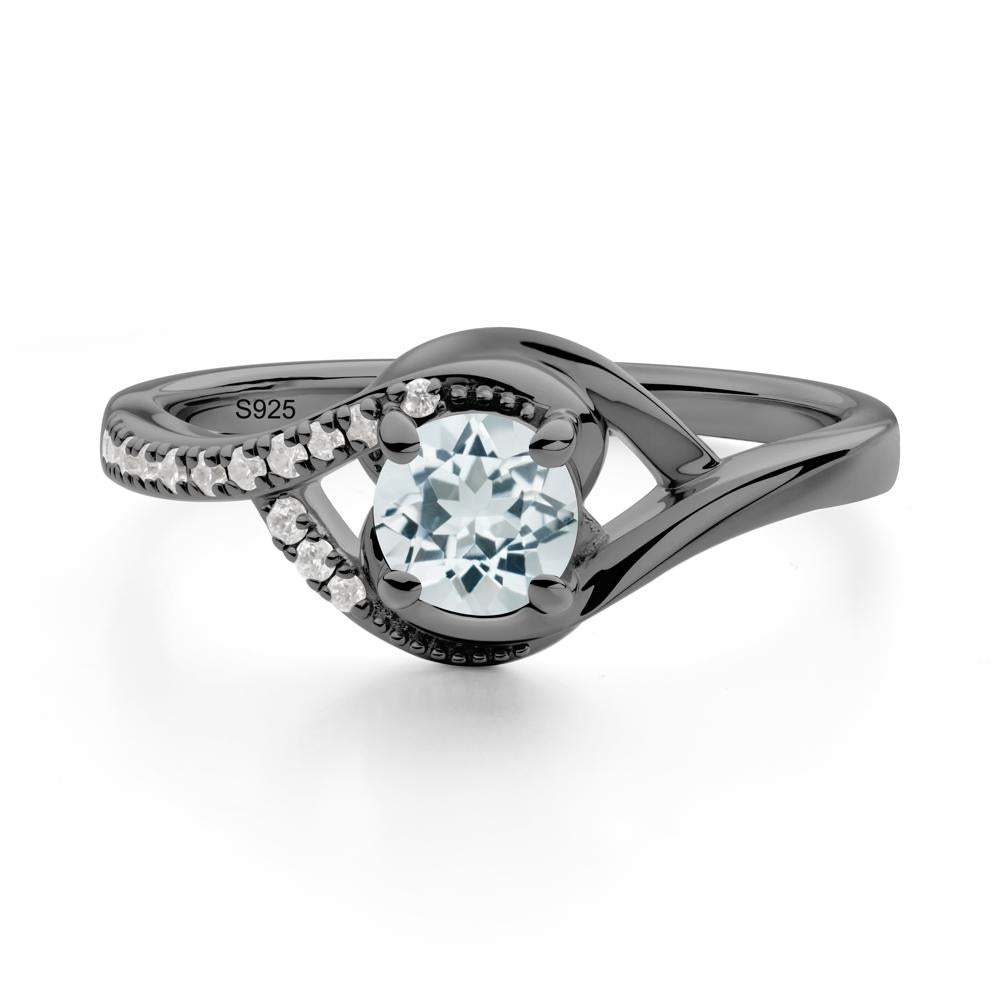 Round Aquamarine Bypass Statement Ring - LUO Jewelry #metal_black finish sterling silver