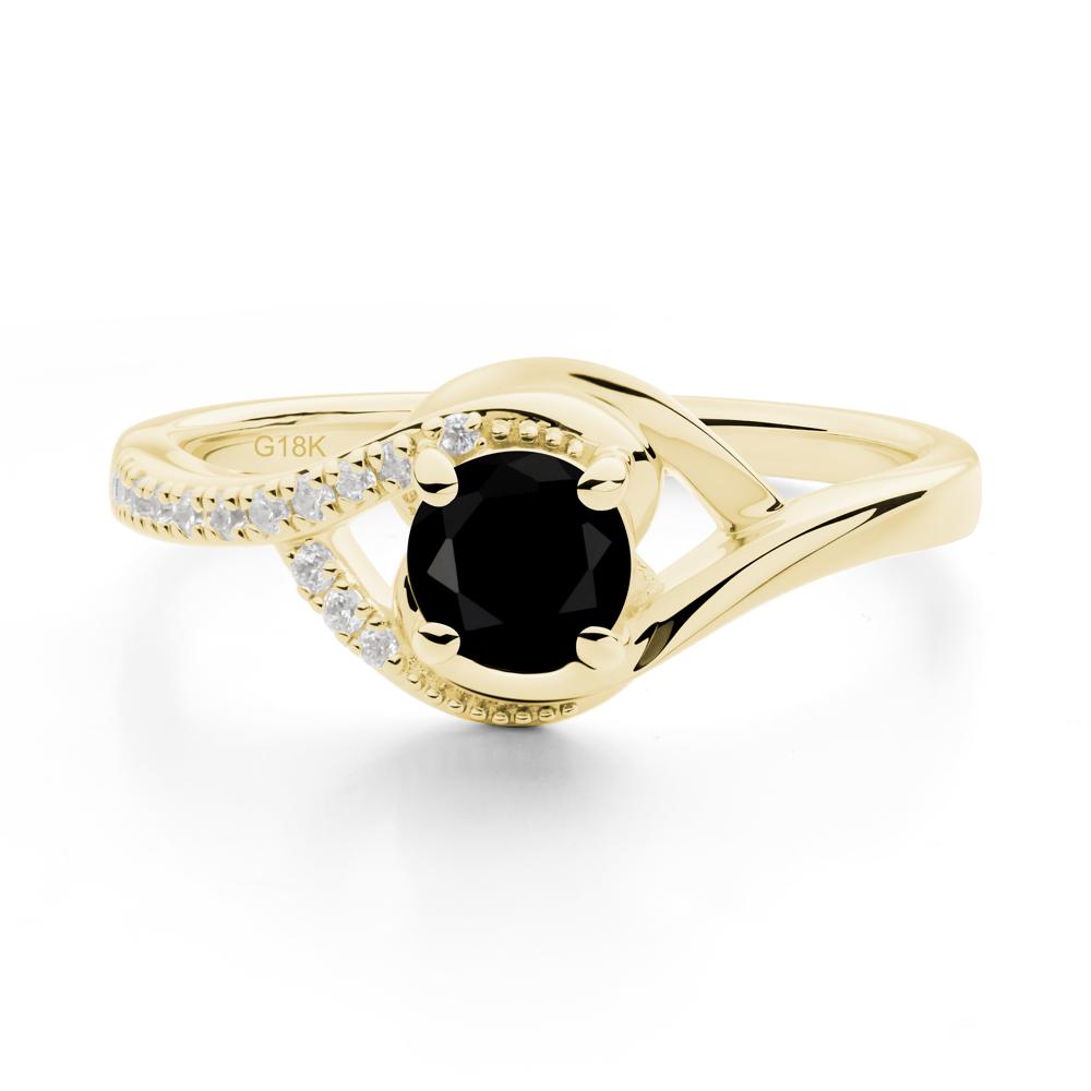Round Black Spinel Bypass Statement Ring - LUO Jewelry #metal_18k yellow gold