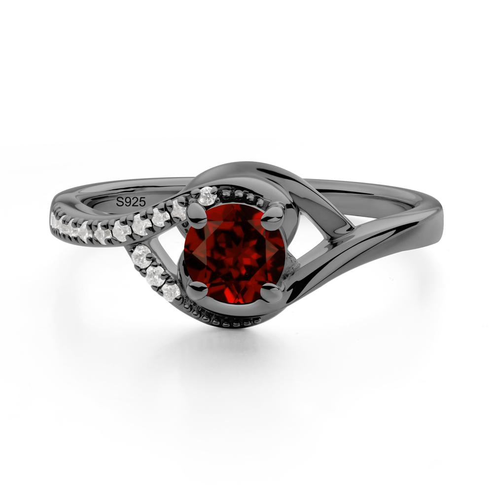 Round Garnet Bypass Statement Ring - LUO Jewelry #metal_black finish sterling silver