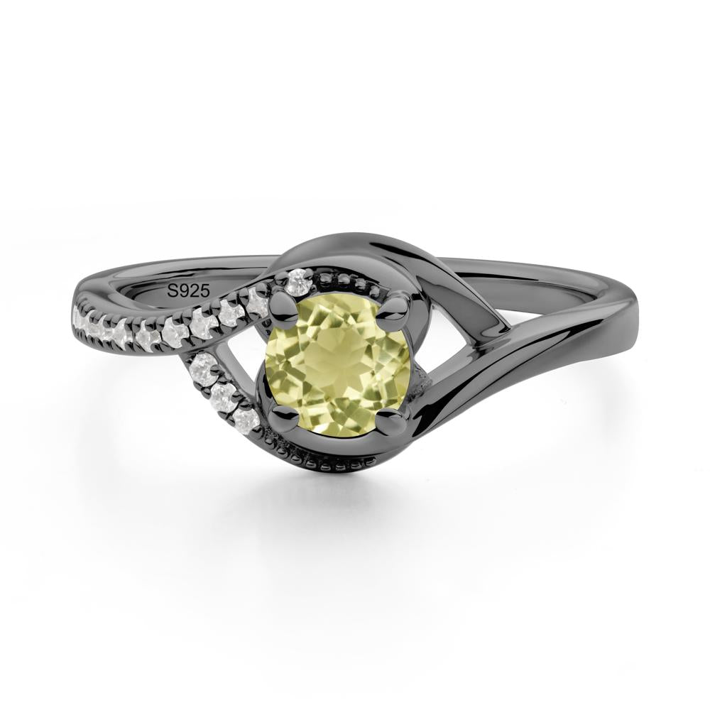Round Lemon Quartz Bypass Statement Ring - LUO Jewelry #metal_black finish sterling silver