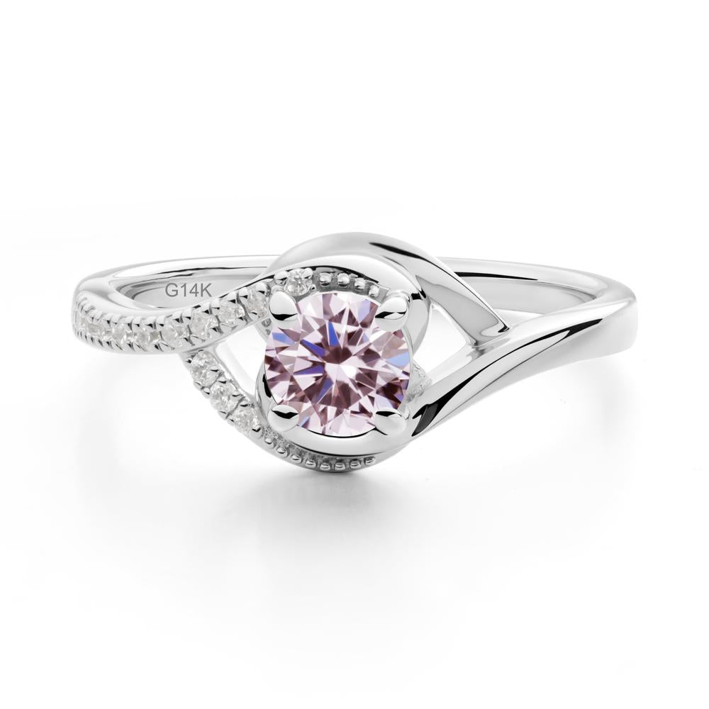 Pink Cubic Zirconia Swirl Bypass Ring - LUO Jewelry #metal_14k white gold