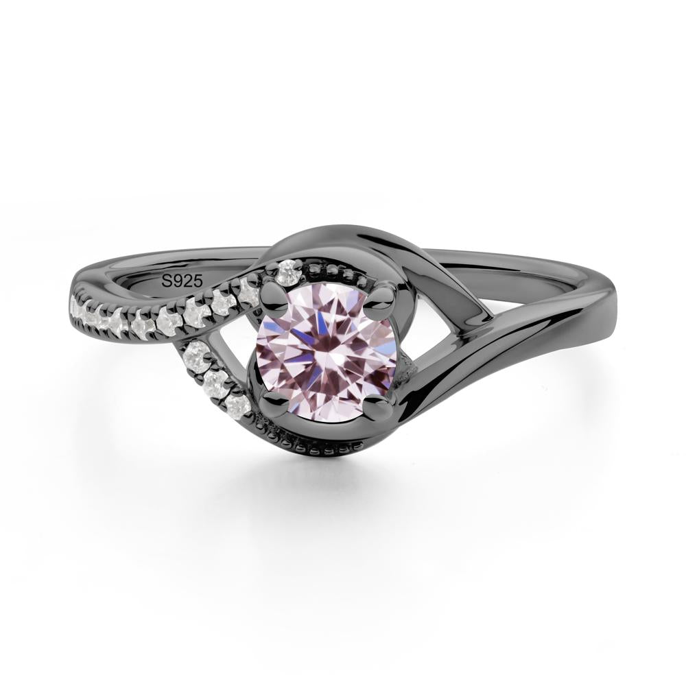 Pink Cubic Zirconia Swirl Bypass Ring - LUO Jewelry #metal_black finish sterling silver