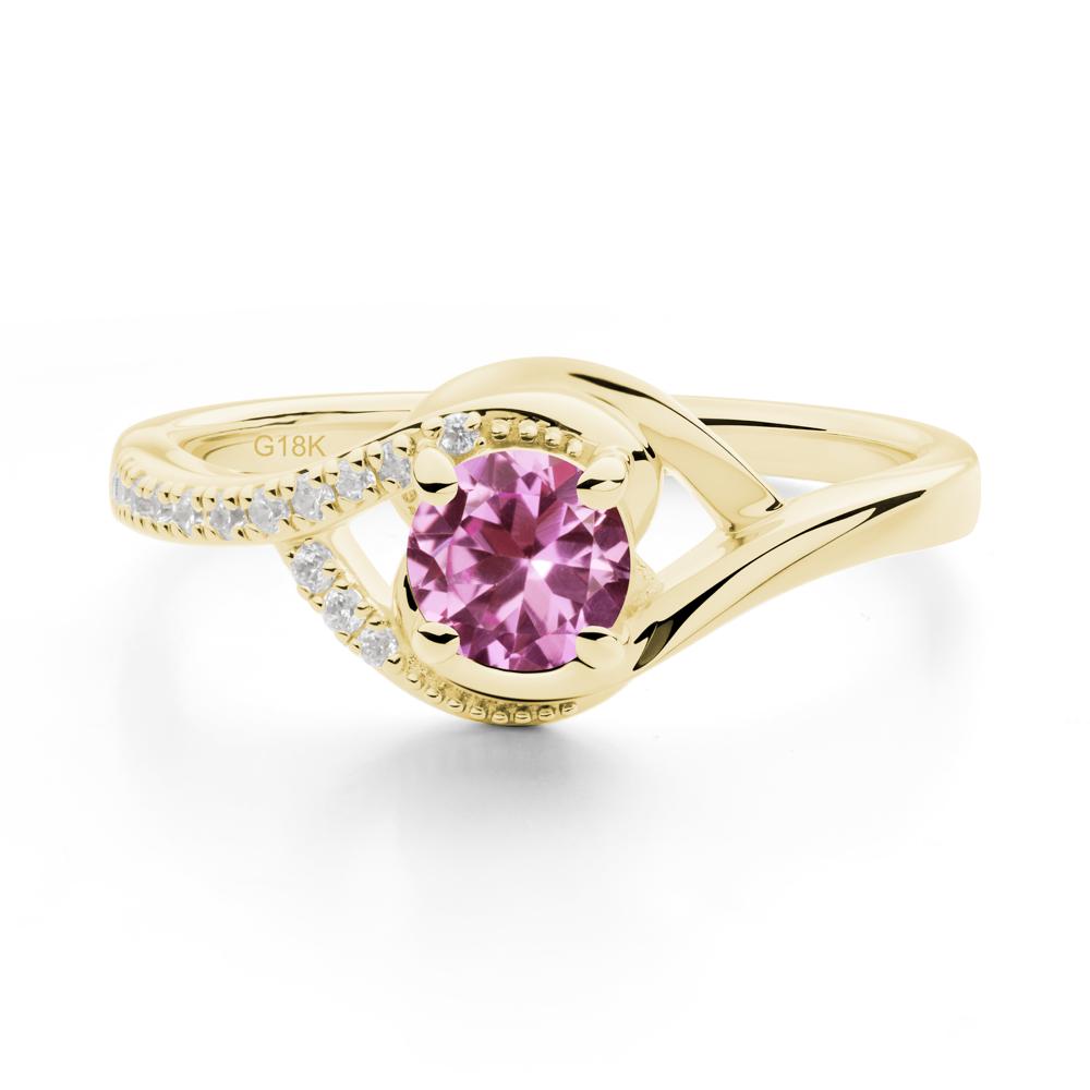 Round Pink Sapphire Bypass Statement Ring - LUO Jewelry #metal_18k yellow gold