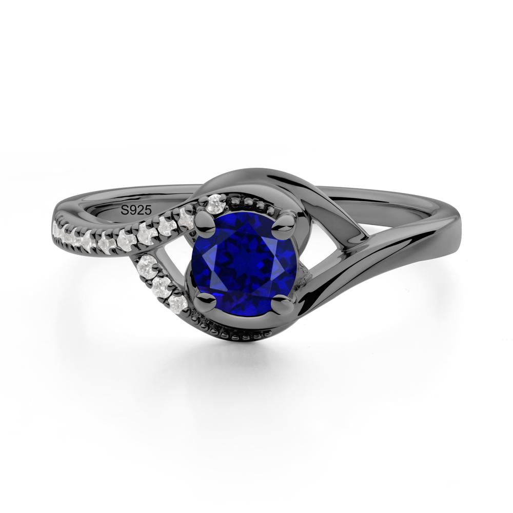 Round Sapphire Bypass Statement Ring - LUO Jewelry #metal_black finish sterling silver
