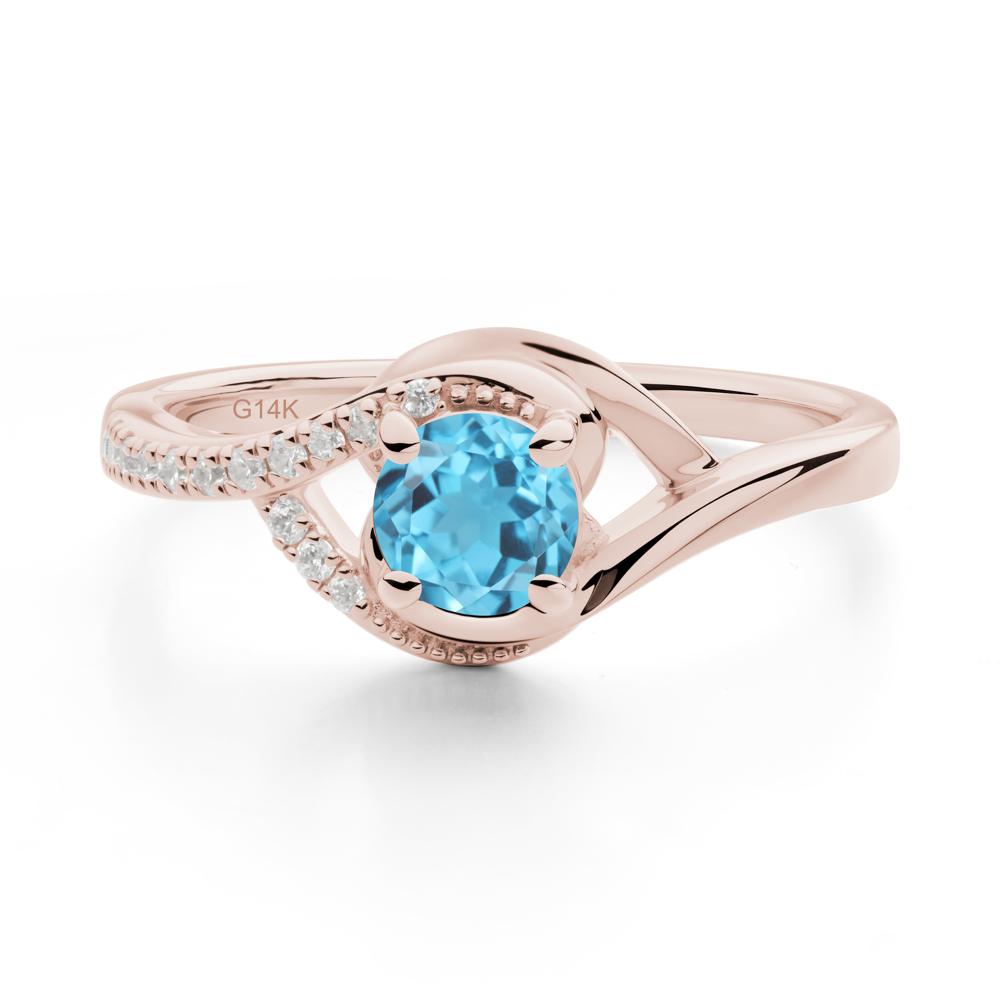 Round Swiss Blue Topaz Bypass Statement Ring - LUO Jewelry #metal_14k rose gold