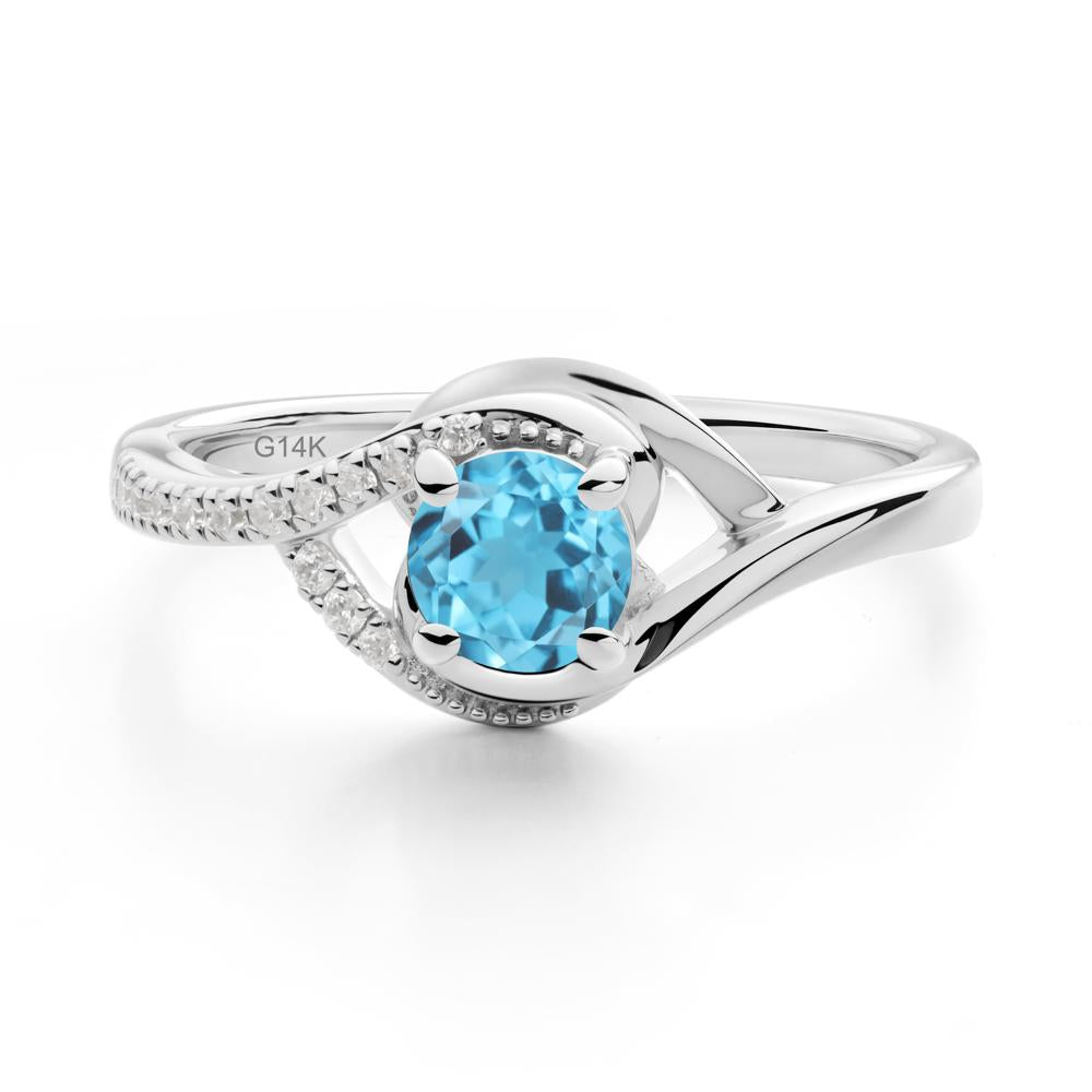 Round Swiss Blue Topaz Bypass Statement Ring - LUO Jewelry #metal_14k white gold