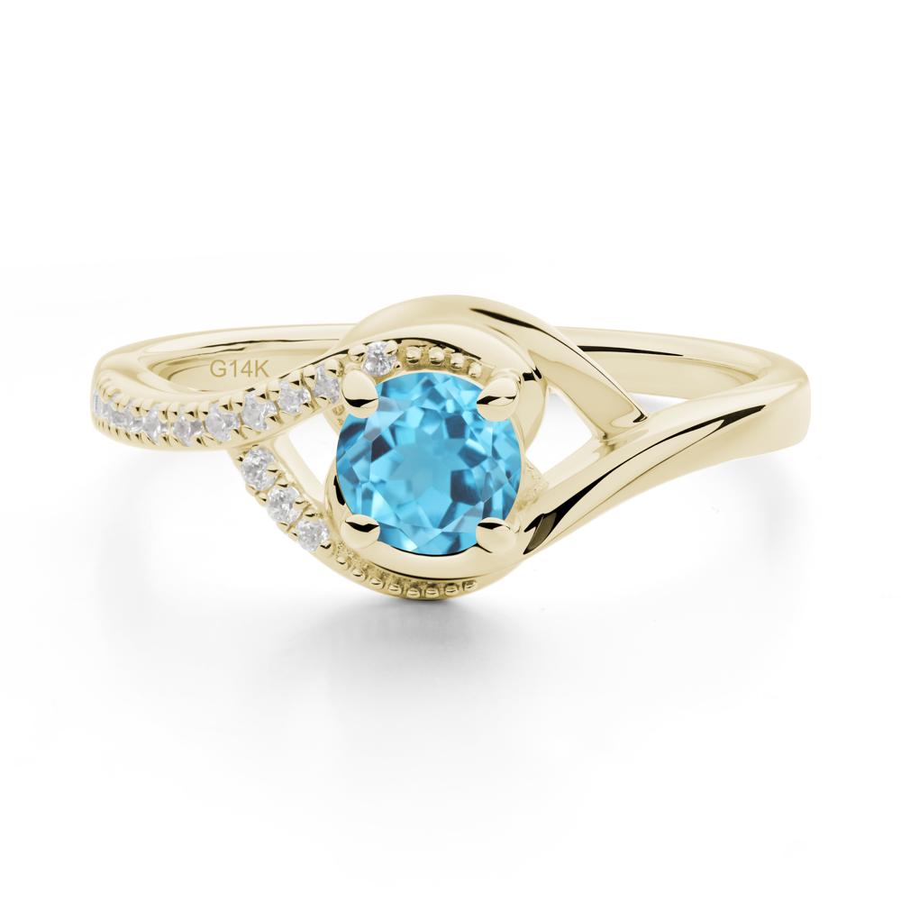 Round Swiss Blue Topaz Bypass Statement Ring - LUO Jewelry #metal_14k yellow gold
