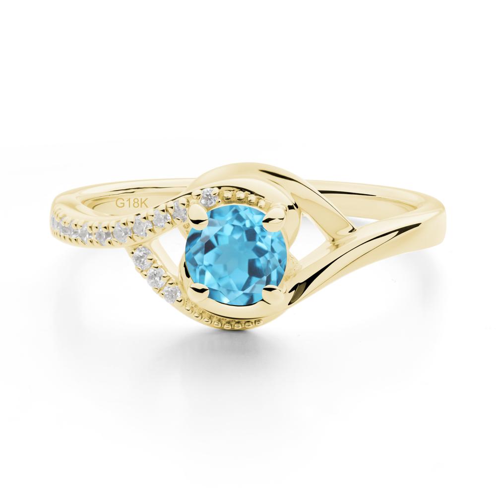 Round Swiss Blue Topaz Bypass Statement Ring - LUO Jewelry #metal_18k yellow gold