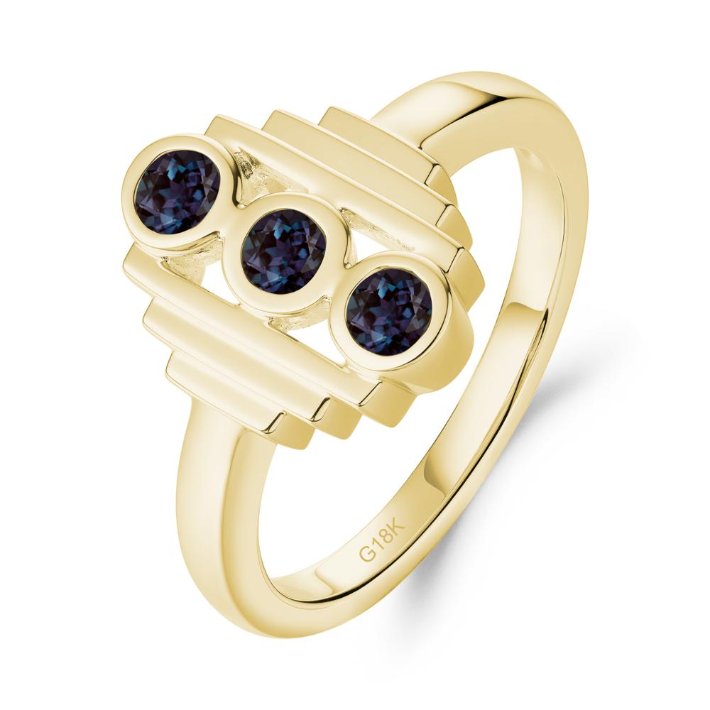 Three Stone Alexandrite Statement Ring - LUO Jewelry #metal_18k yellow gold