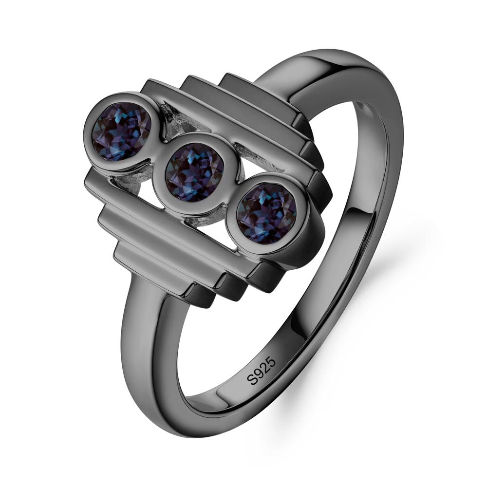 Three Stone Alexandrite Statement Ring - LUO Jewelry #metal_black finish sterling silver