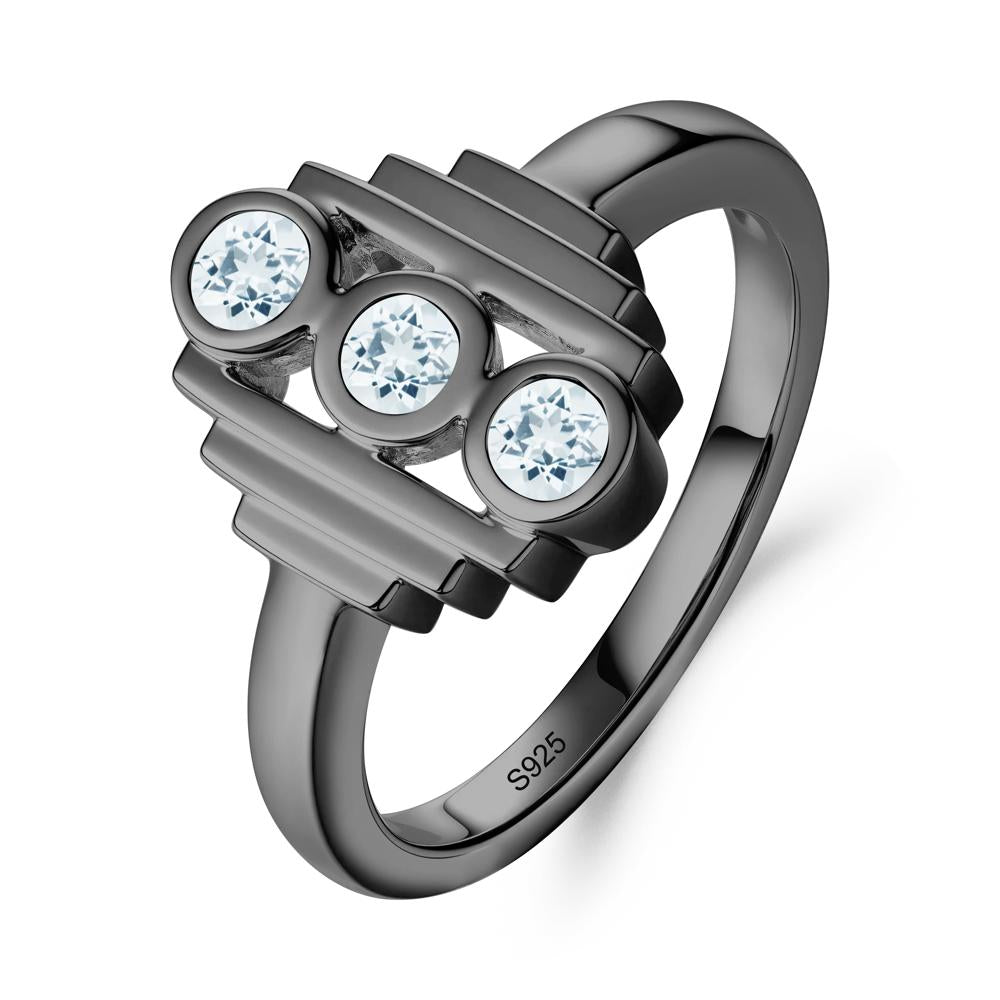 Three Stone Aquamarine Statement Ring - LUO Jewelry #metal_black finish sterling silver