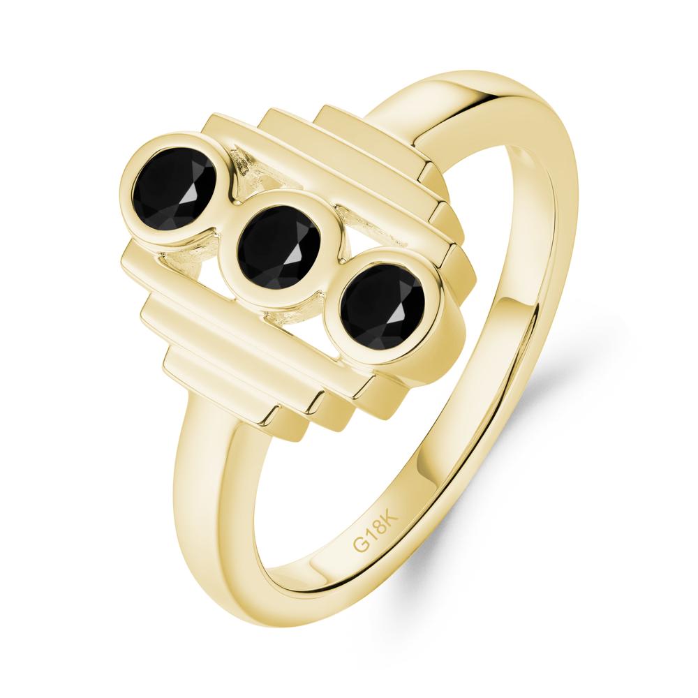 Geometric Round Black Spinel Three Stone Ring - LUO Jewelry #metal_18k yellow gold