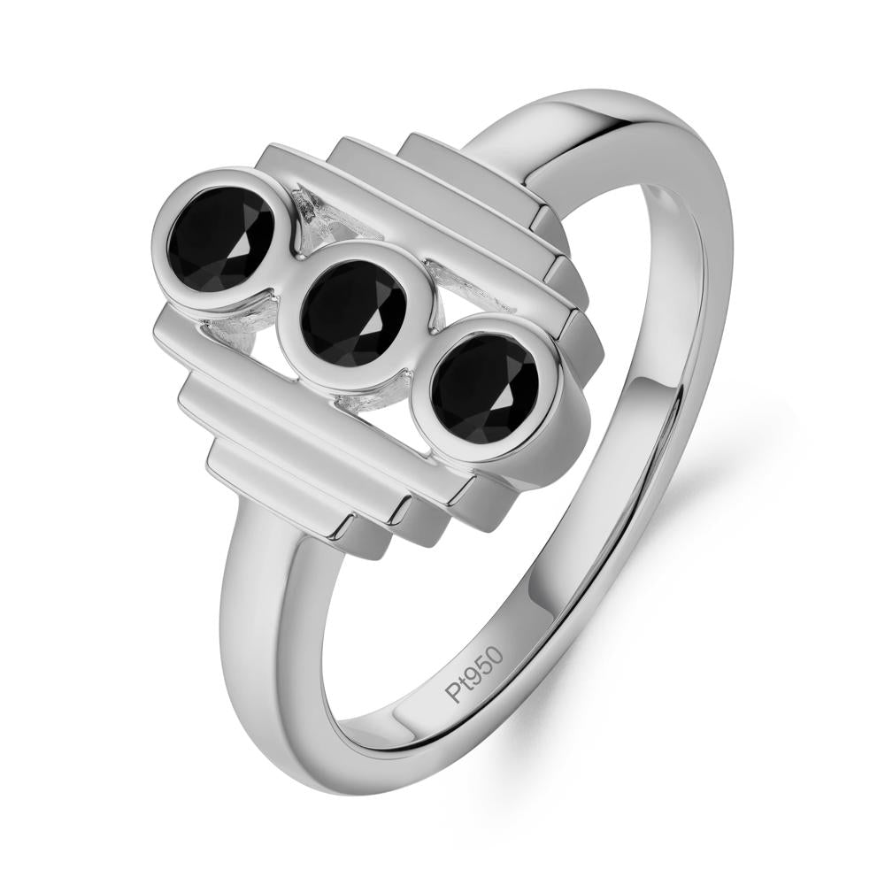 Geometric Round Black Spinel Three Stone Ring - LUO Jewelry #metal_platinum