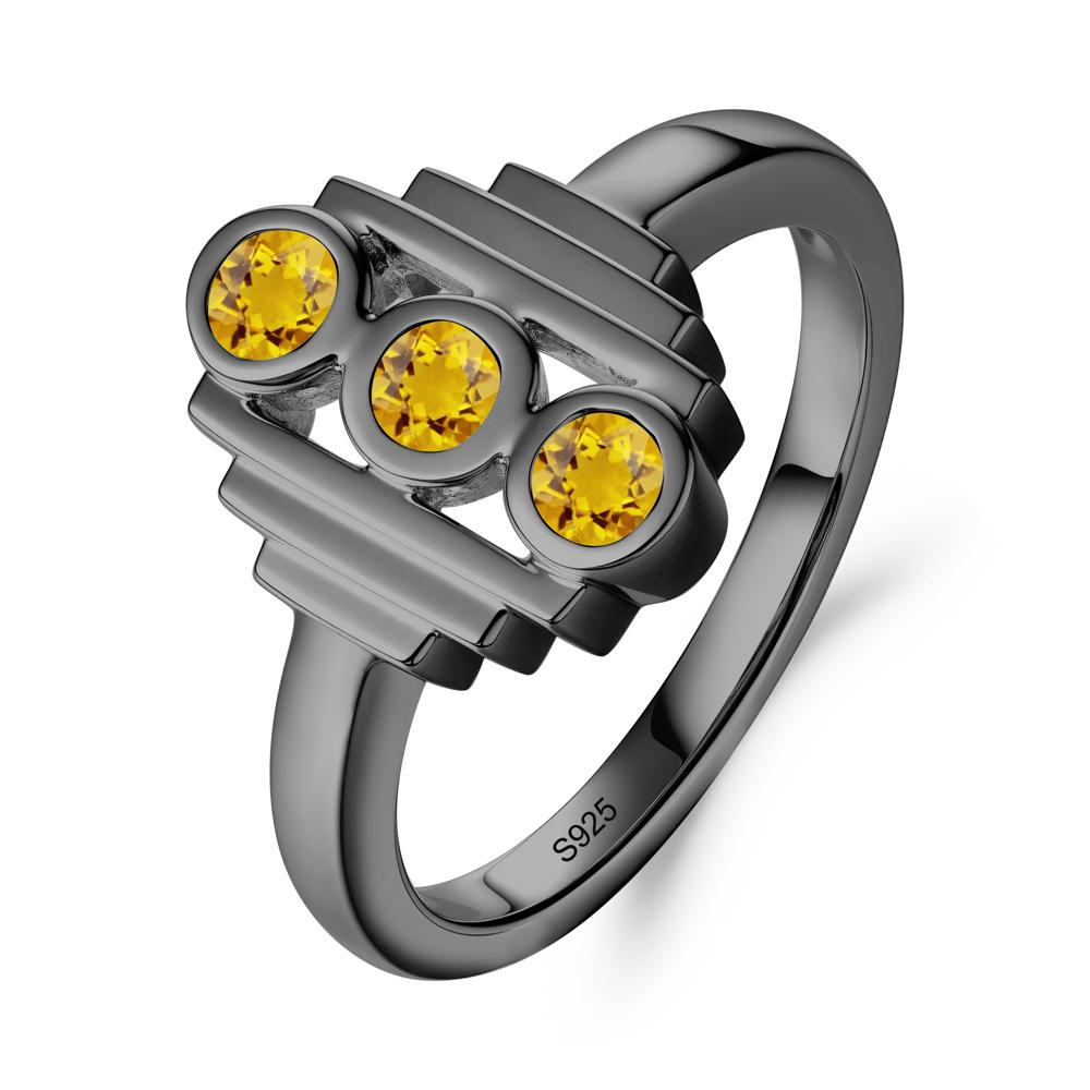 Three Stone Citrine Statement Ring - LUO Jewelry #metal_black finish sterling silver