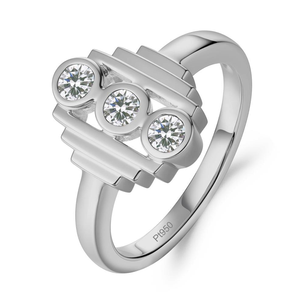 Three Stone Cubic Zirconia Statement Ring - LUO Jewelry #metal_platinum