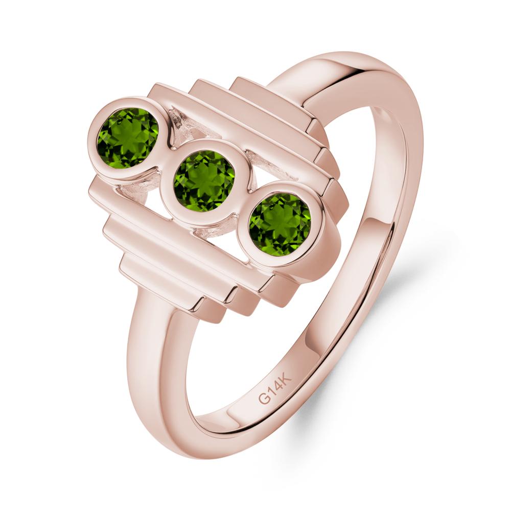 Geometric Round Diopside Three Stone Ring - LUO Jewelry #metal_14k rose gold