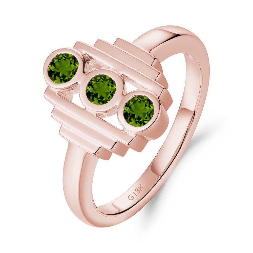Geometric Round Diopside Three Stone Ring - LUO Jewelry #metal_18k rose gold