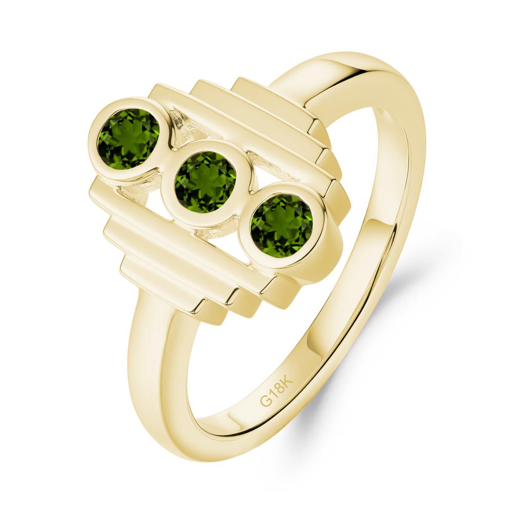 Geometric Round Diopside Three Stone Ring - LUO Jewelry #metal_18k yellow gold